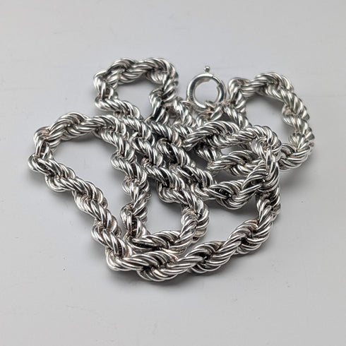 British vintage sterling silver twisted chain necklace 40cm 12.5g EJLd